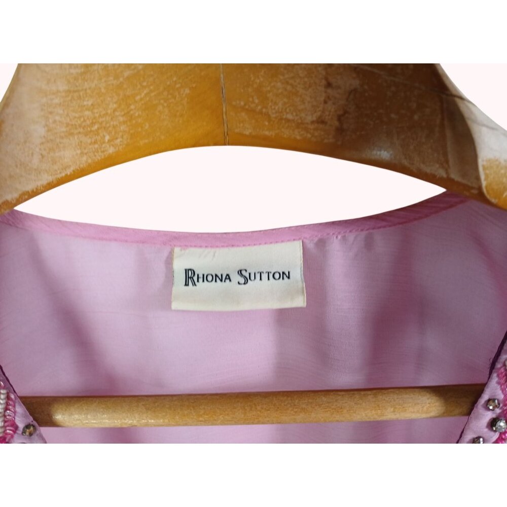 Rhona Sutton Ombre Pink Purple Beaded V Neck Sheer Tunic Top Cover Up Size M - Picture 6 of 11